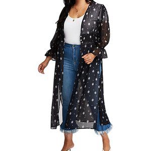 Plus Size Printed Longline Kimono